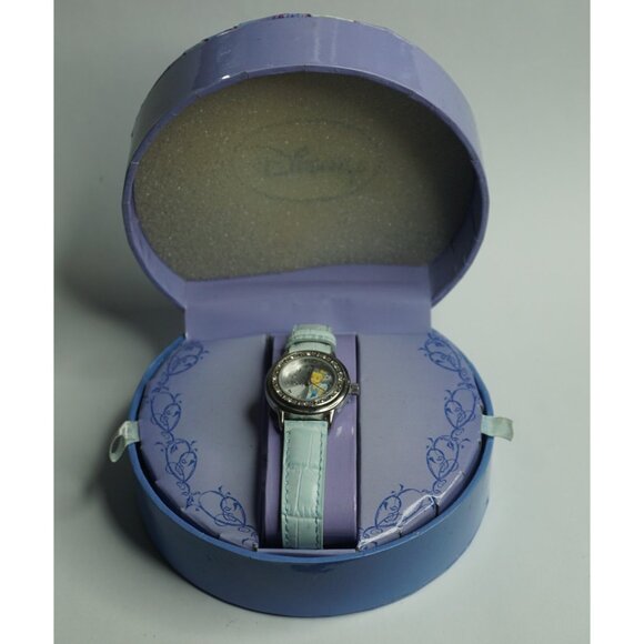 Disney Princess Cinderella Watch Sparkling Bezel Light Blue Leather‎ Strap NEW - Picture 2 of 11
